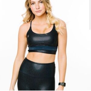 ZYIA Active Women's Twilight Luxe Sports Bra in Blue Glitter Sparkle.